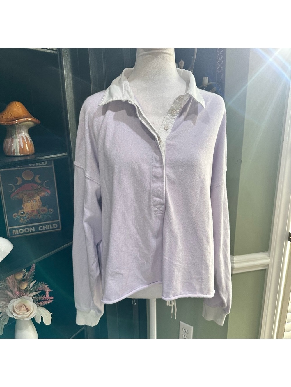 Aerie Lavender Long Sleeve Collared Top – Size L